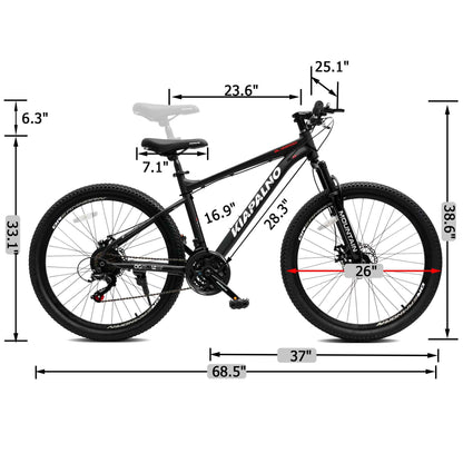 A26317 KIAPALNO 26 Inch All-Terrain Mountain Bike With Disc Brakes 21-Speed Drivetrain &amp; Durable Carbon Steel Frame Ideal For Men And Women, Perfect For Trail Riding And Touring