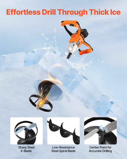 20V Electric Ice Auger, 8 Inch Diameter, 2 In 1 Cordless Ice Fishing Augers And Earth Auger With Ices &amp; Earth Drill Bit, Cold-Resistant Post Hole Digger, Turbo High-Speed Cutting System