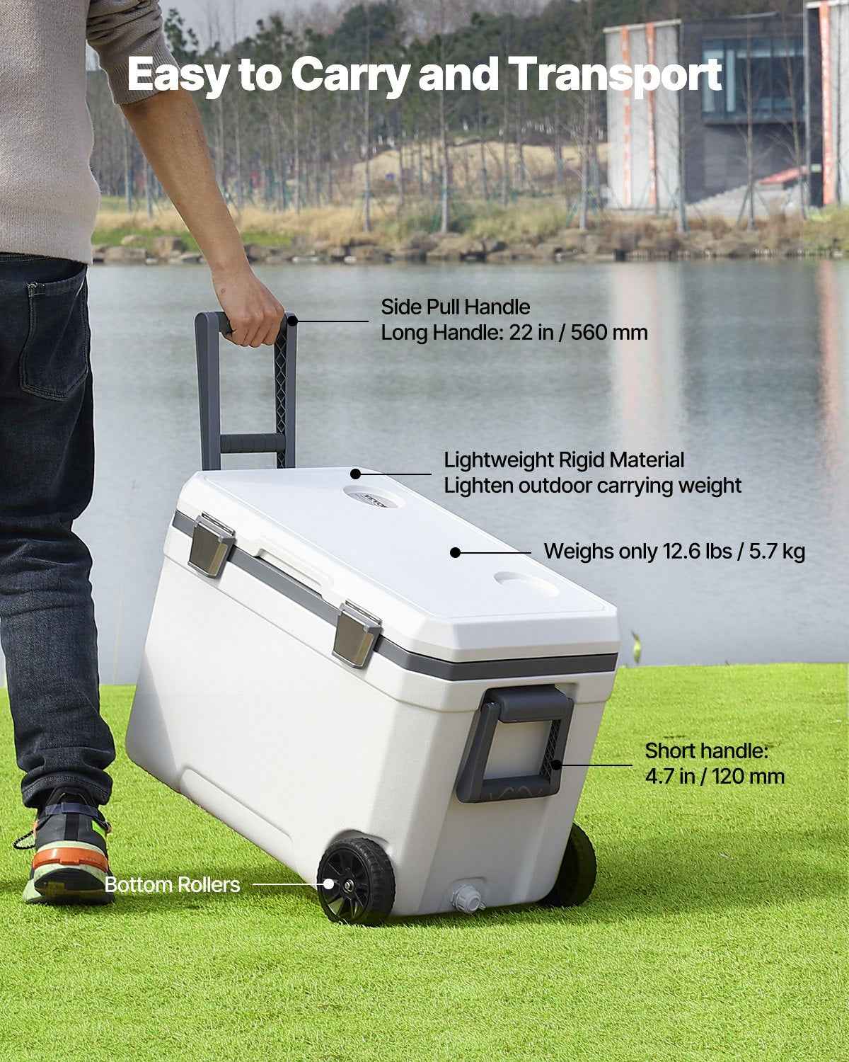 Portable Cooler 45 QT Insulated Wheeled Cooler 64 Can Capacity With Cup Holder