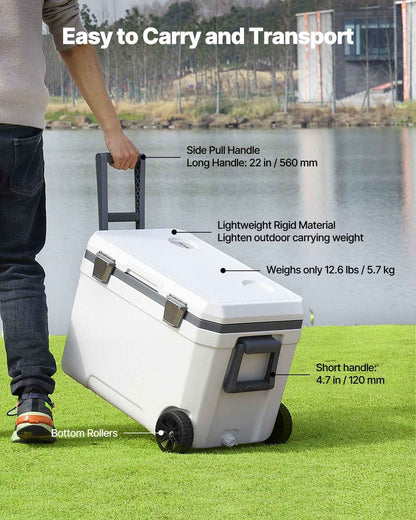 Portable Cooler 45 QT Insulated Wheeled Cooler 64 Can Capacity With Cup Holder