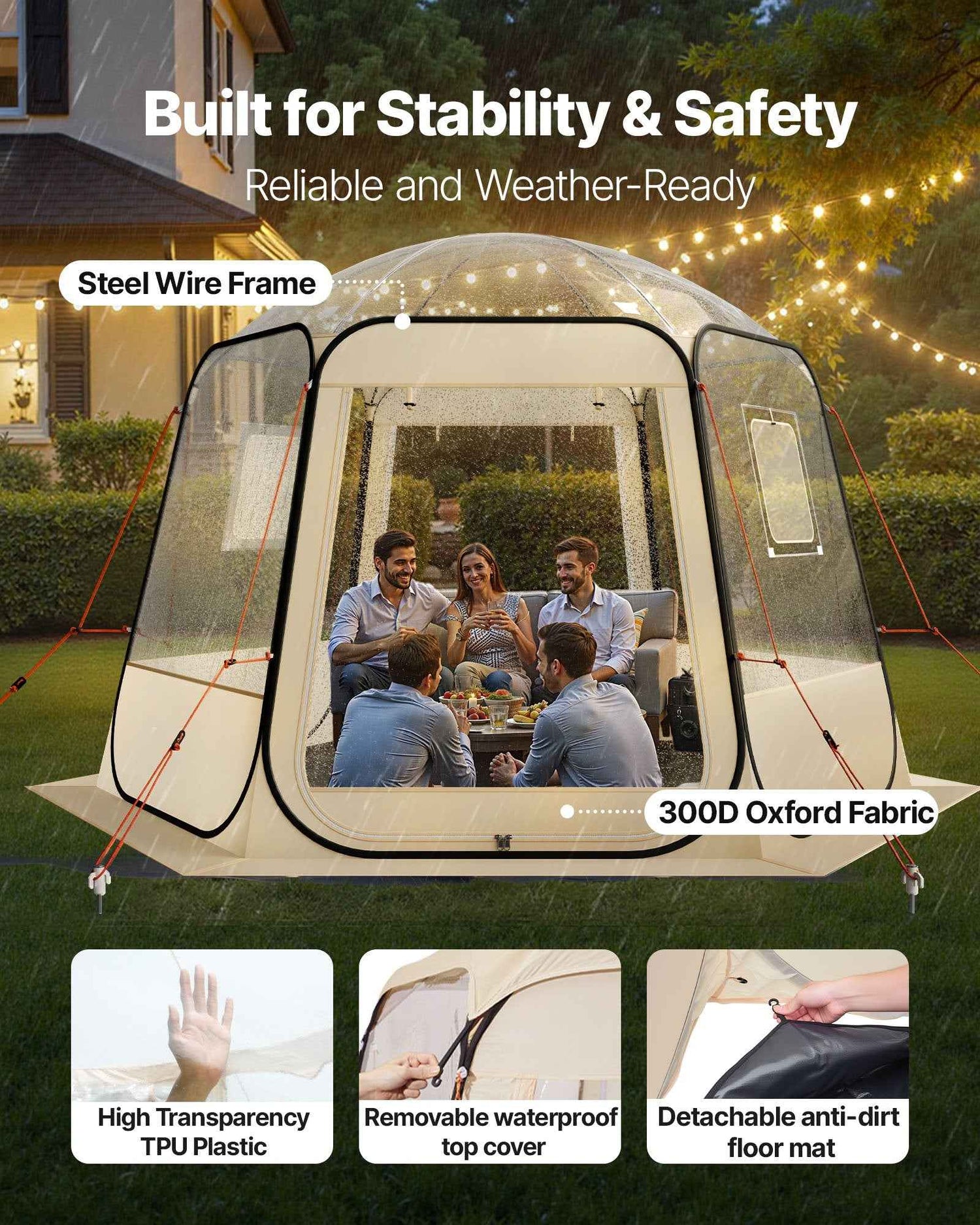 Pop Up Bubble Tent, 10 X 9.2 Ft Waterproof &amp; UV-Resistant, Clear Camping Tent Shelter, Outdoor Garden Dome Igloo Tents With Windows, 540° Panoramic View, For 4-8 Persons Patio Backyard