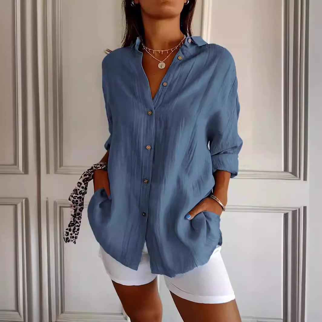Lapel Long Sleeve Shirt Women&