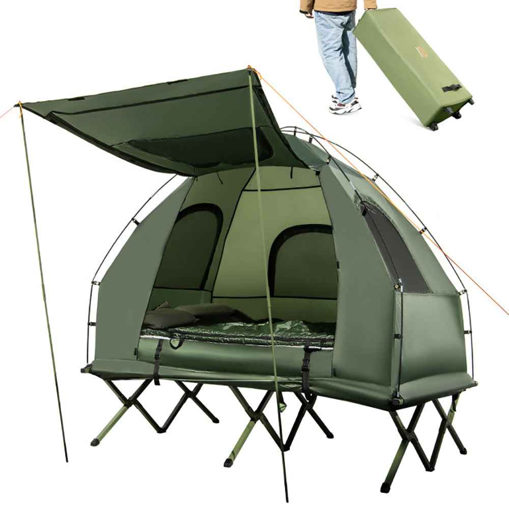 Foldable Outdoor Camping Tent Cot With Air Mattress And Sleeping Bag For Camping, Hiking, Fishing And Other Outdoor Activities