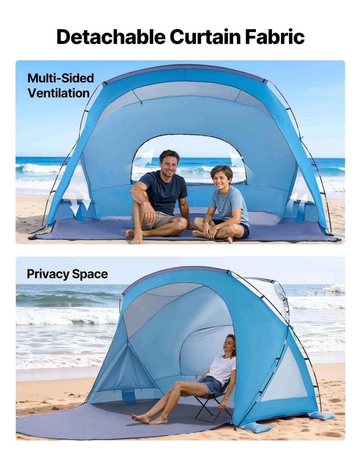 Beach Tent Sun Shelter For 6 Person, UPF 50+ Protection, Portable Sun Shade Canopy With Carrying Bag &amp; Sand Pockets, Lightweight And Easy Setup Beach Umbrella For Family Camping Outdoor Picnic