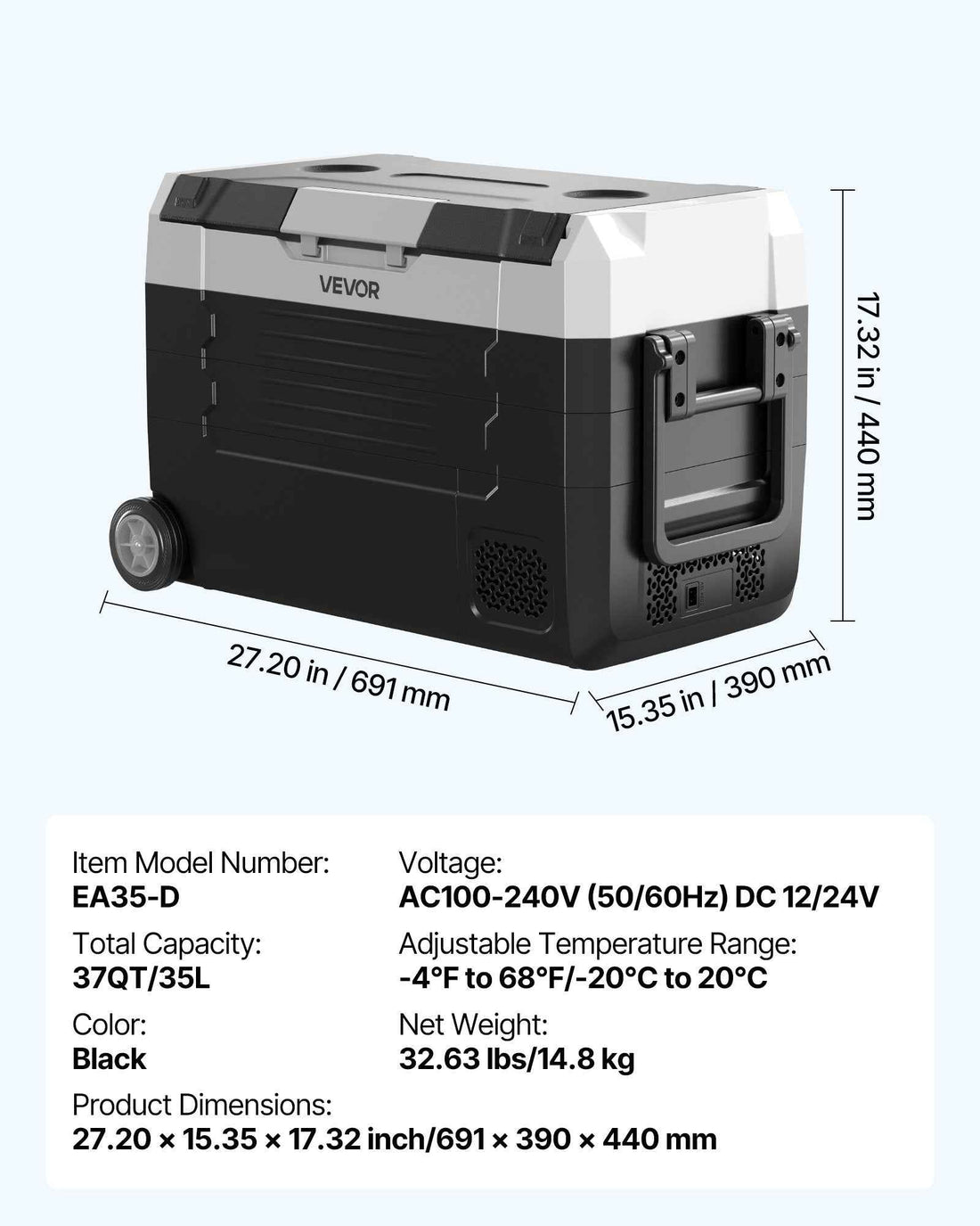 Car Refrigerator, DC 12/24V AC100-240V Compressor Electric Cooler, -4°F To 68°F Truck Refrigerator With APP Control, Wheels &amp; Dual Zone, 37 QT Cars Cooler For RVs, Boats, Camping, Fishing