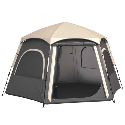 Instant  Up Camping Tent, 2,3,4 Person Easy Setup Dome Family Tent With Vestibule, Rainfly, 4 Mesh Windows &amp; 2 Doors, Hexagonal Design, Waterproof &amp; UV Protected, Dark Grey