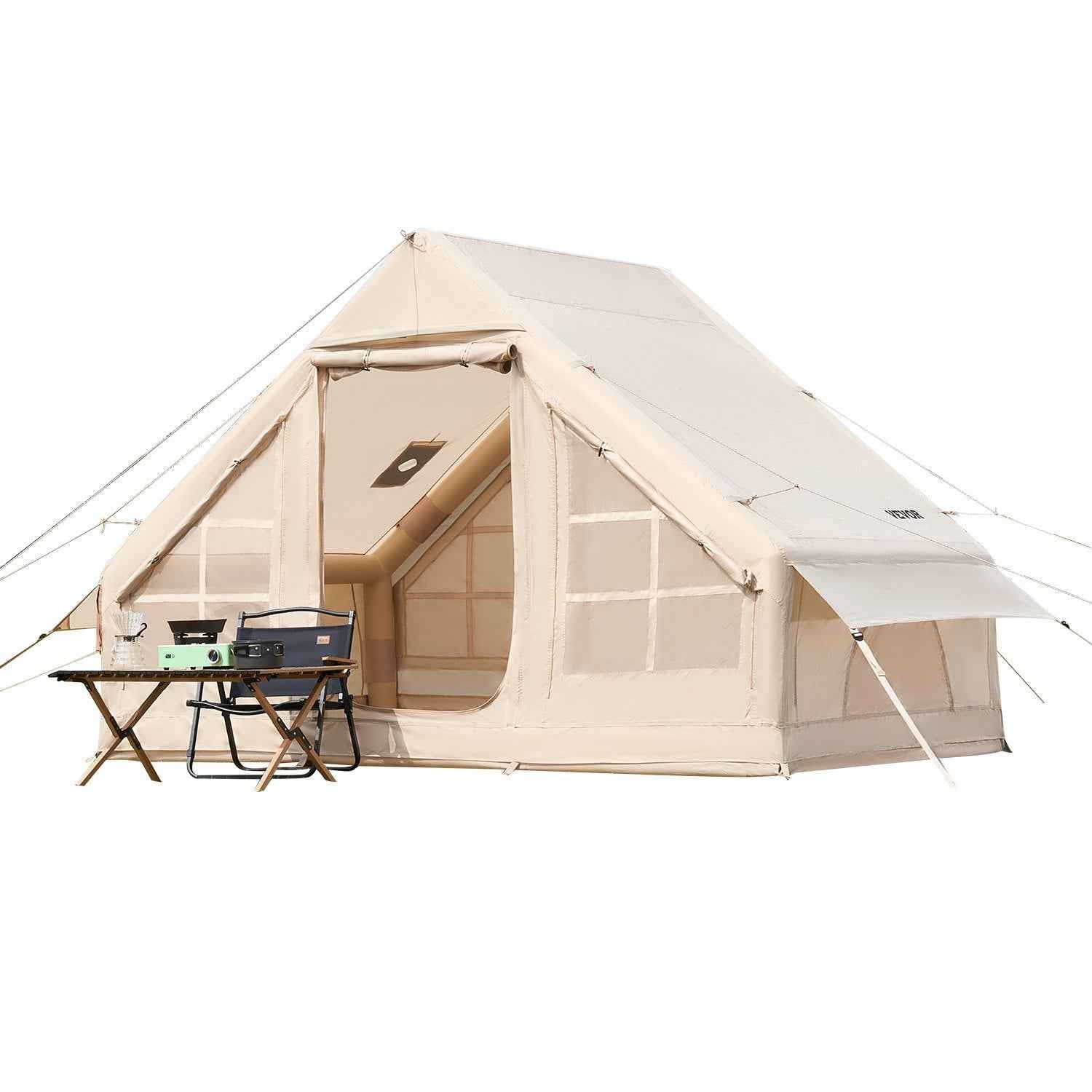 Inflatable Tents For Camping, 3-5 Person Easy Setup Blow Up Tent With Hand Pump, 300D Oxford 4 Season Glamping Tent With Stove Jack 2 Doors &amp; 2 Mesh Windows, Storage Bag Included For Easy Taking