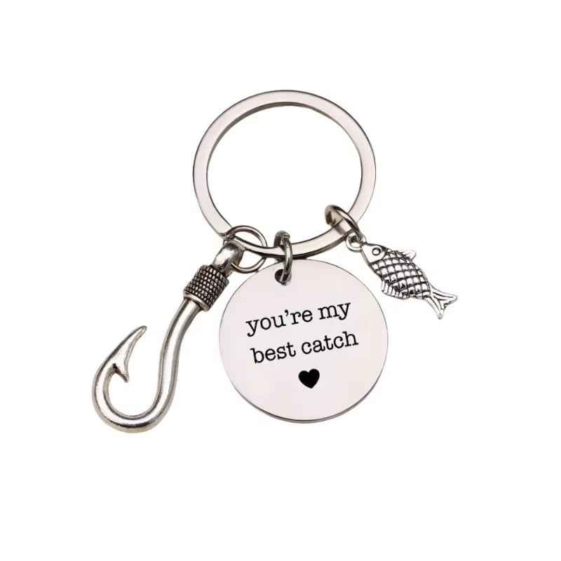 4pcs Stainless Steel Mountaineering Chain Keychain Metal Fishing Enthusiast Gift With Cartoon Style Fish Hook