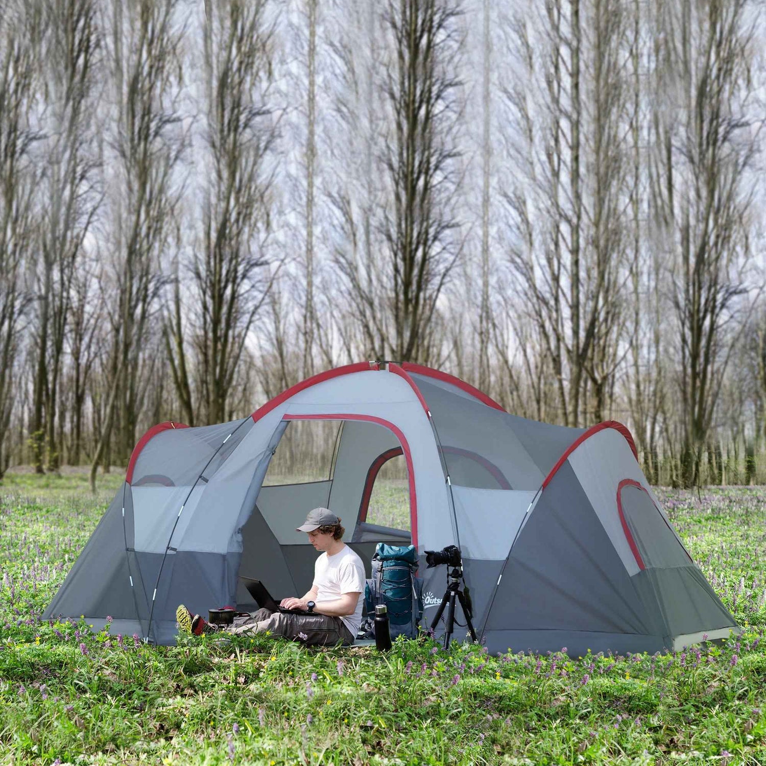 Fibreglass &amp; Steel Frame 5/6 Person Lightweight Camping Tent Blue