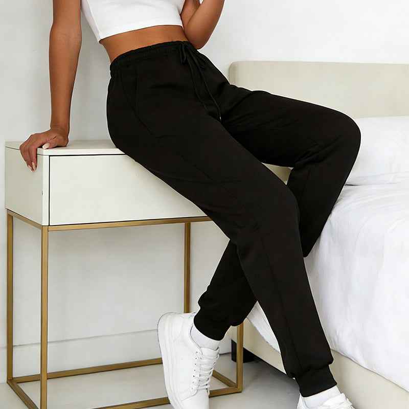 Simple Black Loose, Tight-fitting Jogging Pants With Drawstring Pockets, Comfortable And Loose Daily Sweatpants