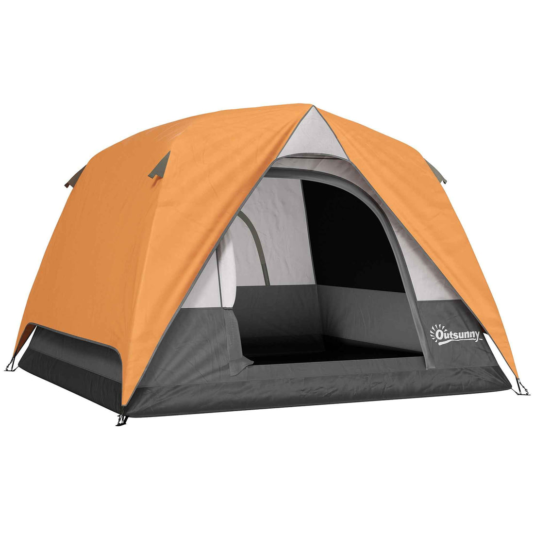 3-4 Person Camping Tent, Easy Set Up Waterproof Dome Tent With Sewn-in Groundsheet, Mesh Windows, Pocket And Hook For Camping, Hiking, Backpacking, Orange And Grey