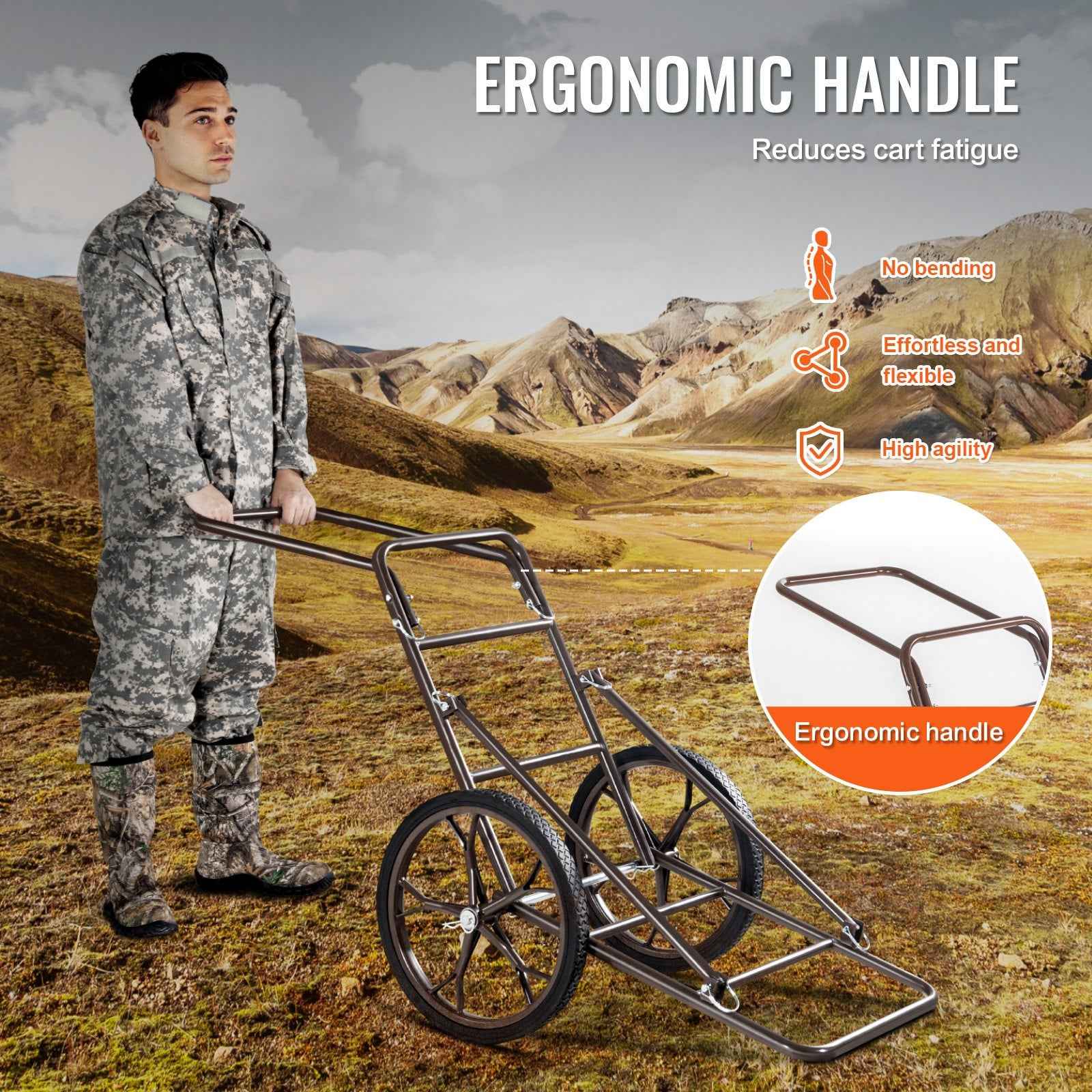 Deer Cart, 500 LBS Capacity Folding Game Cart, Deer Cart Game Hauler With 17" Big Rubber Wheel &amp; Ergonomic Handle, Heavy-Duty Game Cart Accessories, Utility Gear Dolly For Hunting Fishing Hiking