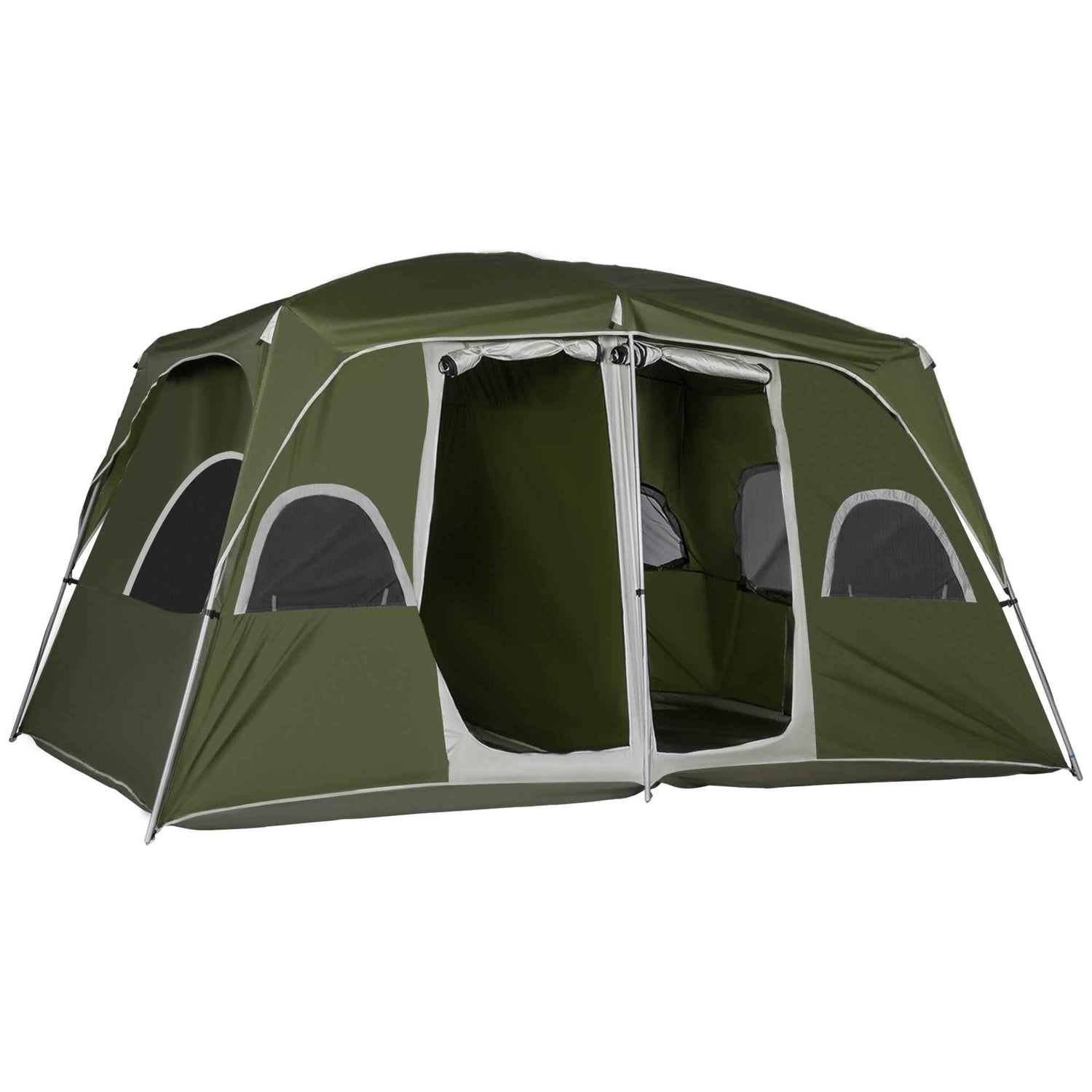 Camping Tent, Family Tent 4-8 Person 2 Room, With Large Mesh Windows, Easy Set Up For Backpacking Hiking Outdoor, Green