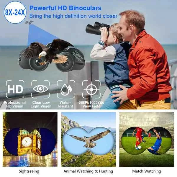 8-24x Binoculars With 50mm Objective Lens, Multi-Layer Coated Aspherical Lenses, High-Grade BAK-4 Prisms, Compact &amp; Portable For Bird Watching, Outdoor, Sports, Concerts, Stargazing