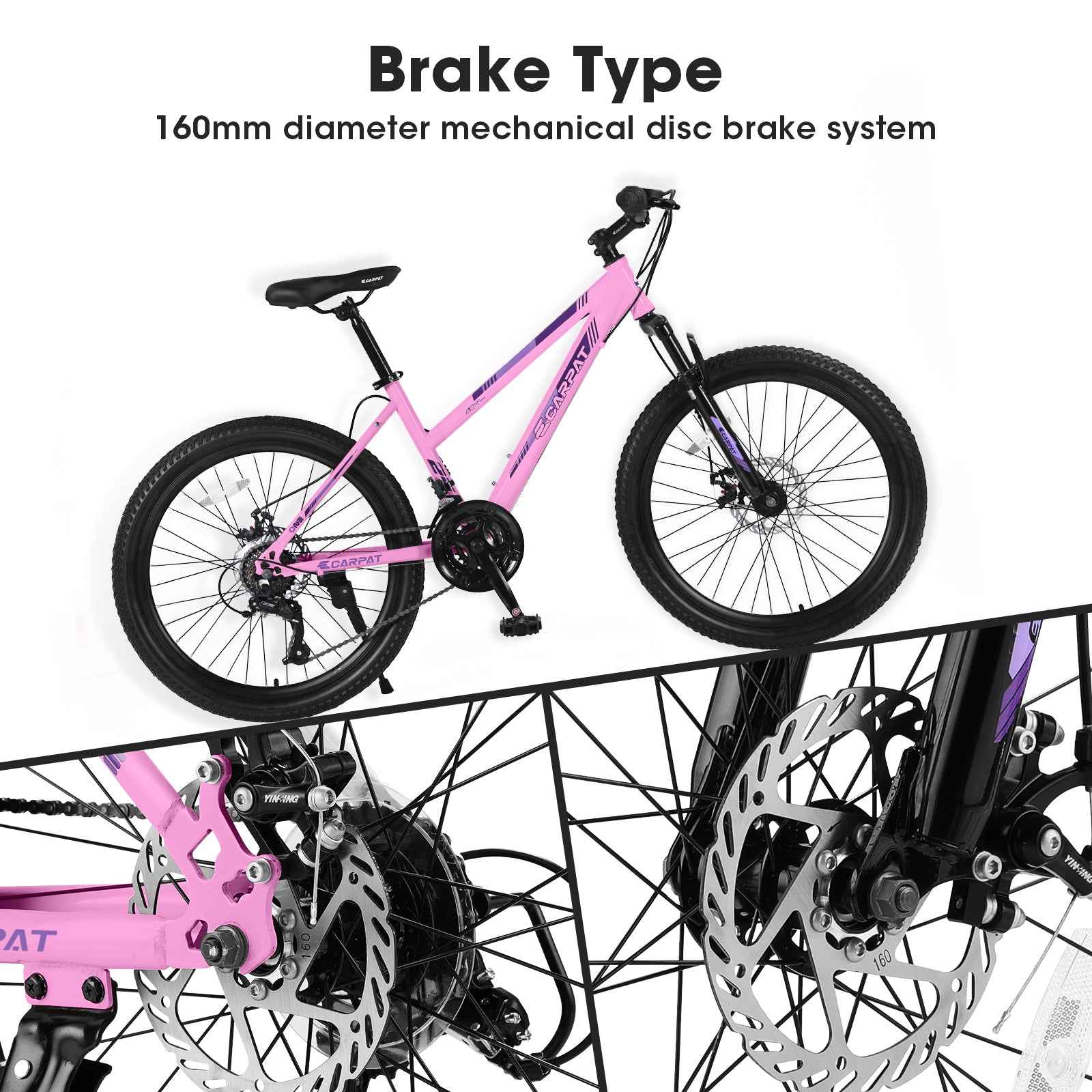 S24103  24 Inch Mountain Bike For Teenagers Girls Women, Shimano 21 Speeds With Dual Disc Brakes And 100mm Front Suspension, White Pink