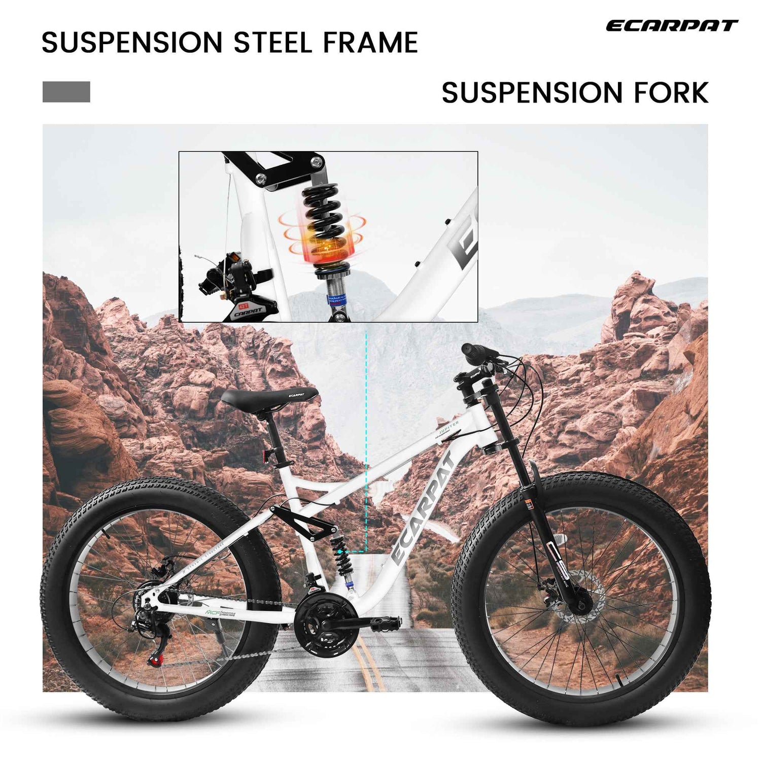 A26309 26 Inch Mountain Bike,Full-Suspension 21 Speeds Drivetrain With Disc-Brake Bicycle, 26x4inch Fat Tire Bike For Men