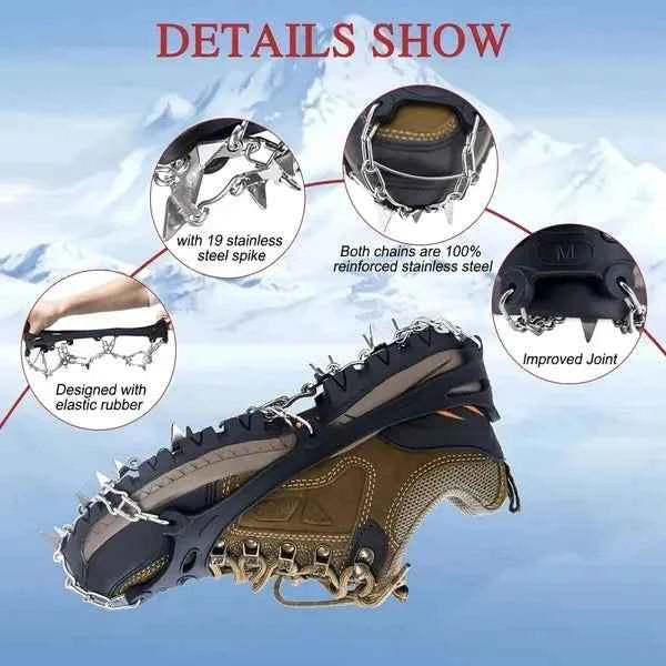 Shoe Ice Claws, Traction Shoe Nails, Ice And Snow Grip Straps With 19 Stainless Steel Nails, Shoe Claws Anti-Slip Boot Nails, Suitable For Walking, Jogging, Mountaineering And Hiking Black