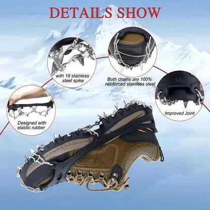 Shoe Ice Claws, Traction Shoe Nails, Ice And Snow Grip Straps With 19 Stainless Steel Nails, Shoe Claws Anti-Slip Boot Nails, Suitable For Walking, Jogging, Mountaineering And Hiking Black
