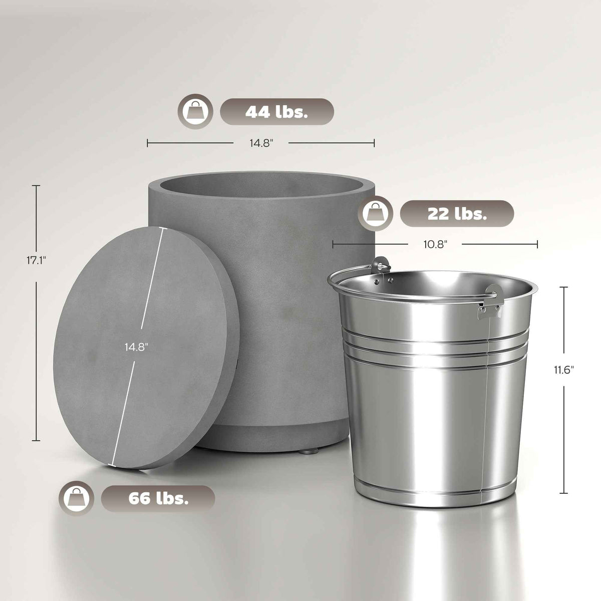 3-in-1 Outdoor Cooler Side Table with Ice Bucket | Concrete Look | 2.6 Gal