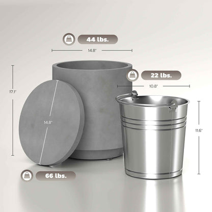 3-in-1 Outdoor Cooler Side Table with Ice Bucket | Concrete Look | 2.6 Gal