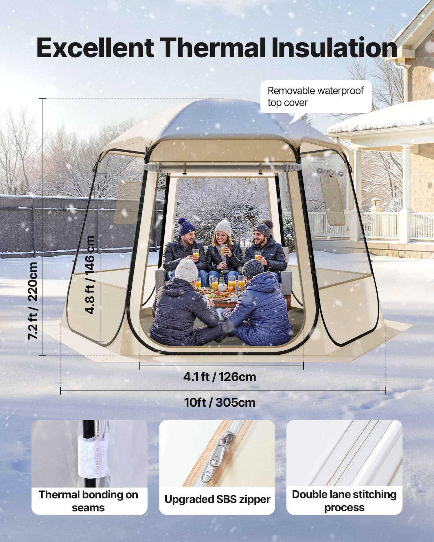 Pop Up Bubble Tent, 10 X 9.2 Ft Waterproof &amp; UV-Resistant, Clear Camping Tent Shelter, Outdoor Garden Dome Igloo Tents With Windows, 540° Panoramic View, For 4-8 Persons Patio Backyard