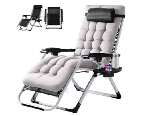 Zero Gravity Chair, Reclining Camping Lounge Chair For Indoor, Reclining Patio Chairs With Cup Holder Trays And Removable Cushion