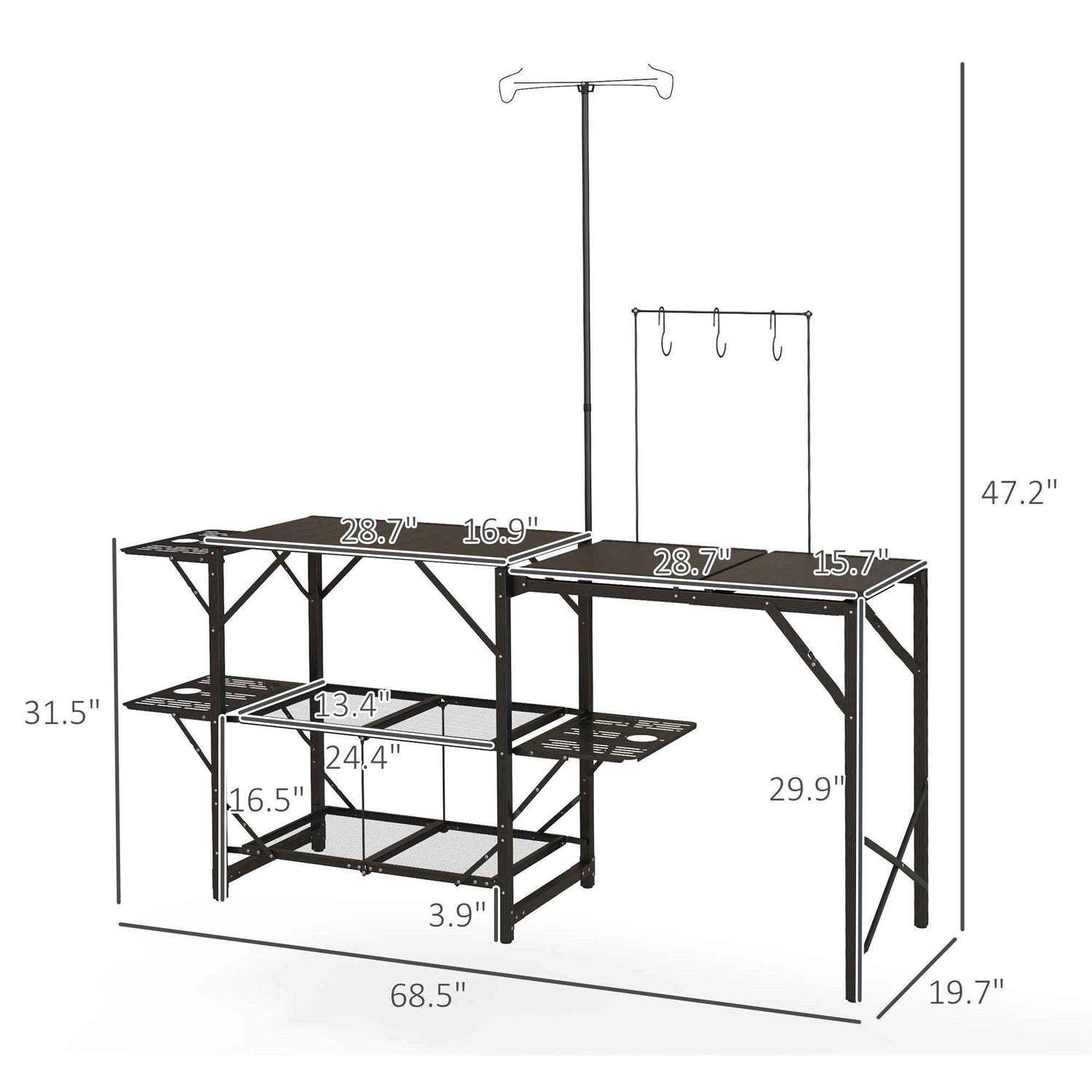 Folding Camp Kitchen, Camping Table Cooking Station with Adjustable Lamp Stand