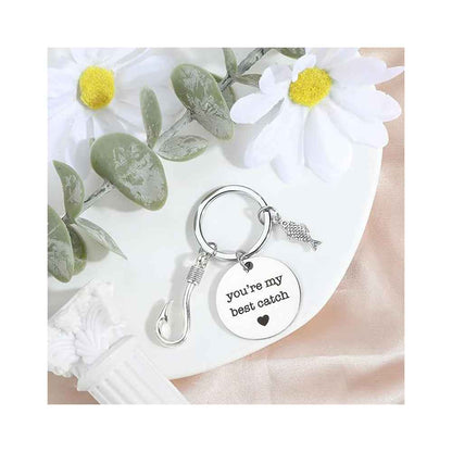 4pcs Stainless Steel Mountaineering Chain Keychain Metal Fishing Enthusiast Gift With Cartoon Style Fish Hook
