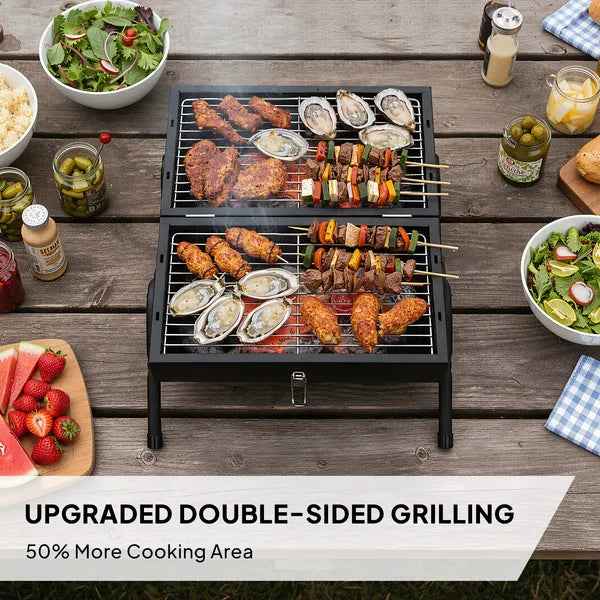 Portable Charcoal Grill Outdoor Stove, Two Side Carbon Griller For BBQ, Tabletop Barbecue Grill For Outdoor Camping Party, Black