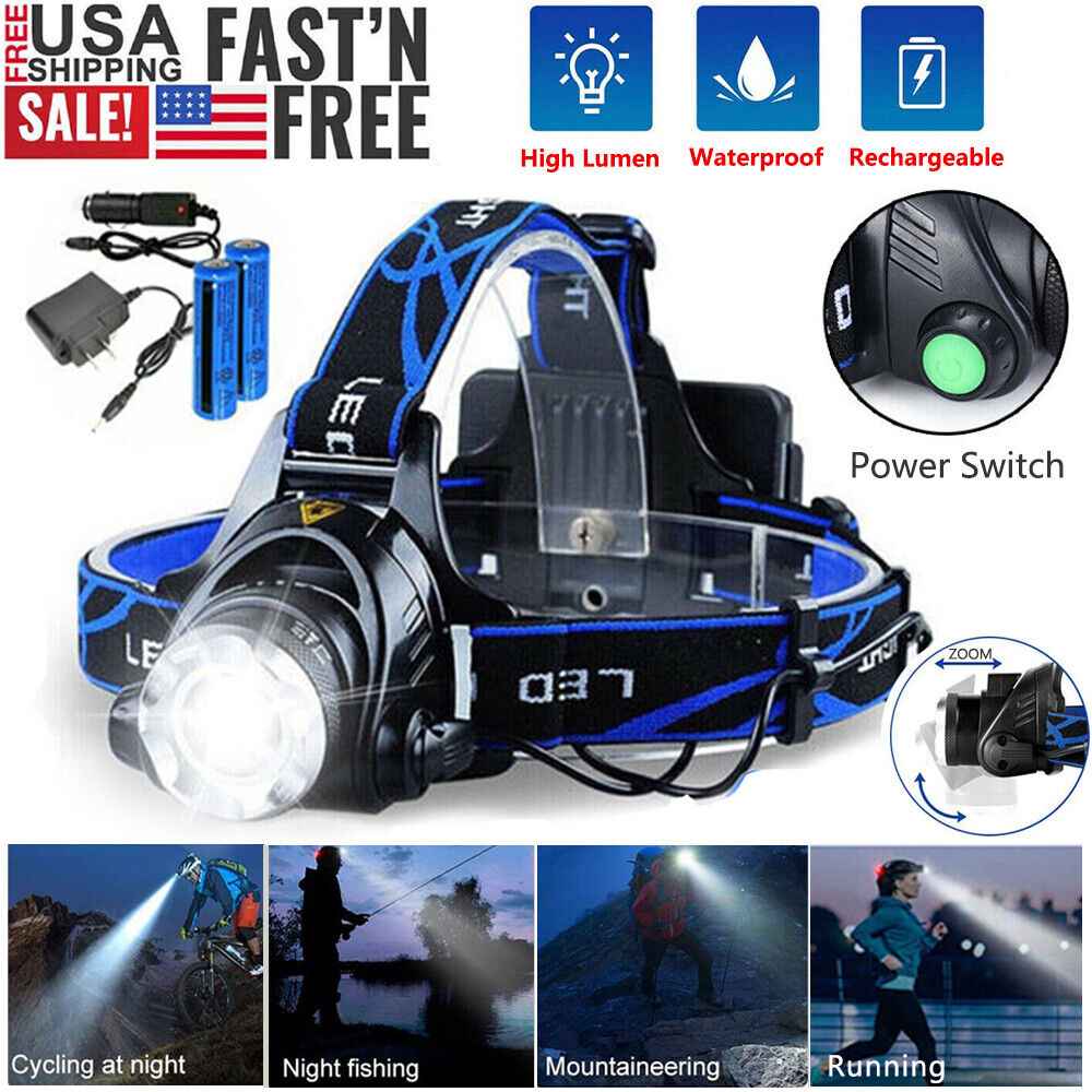 LED Headlamp Rechargeable Head Torch Zoom Headlight Lamp Super Bright Flashlight 3 Modes Work Light