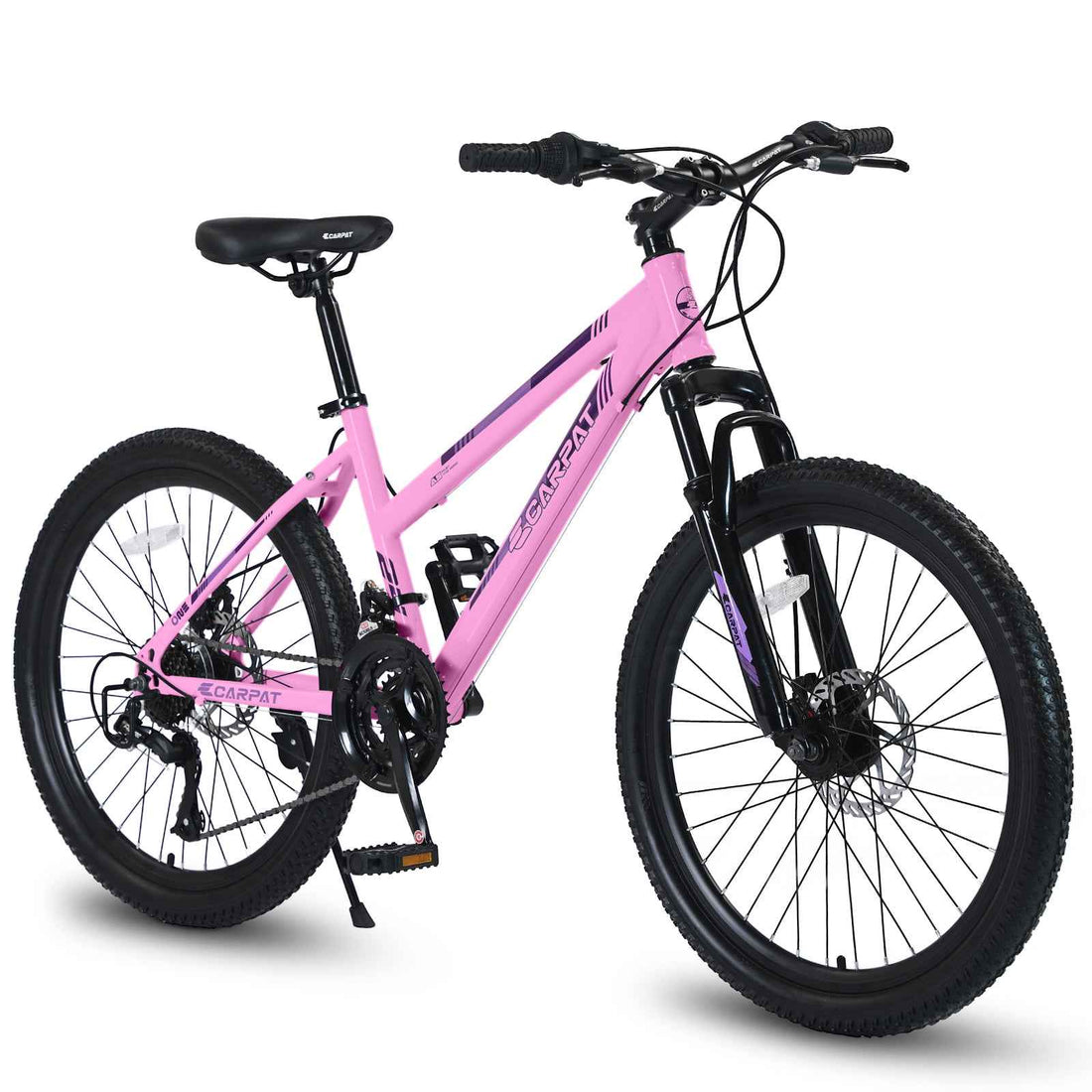 S24103 24 Inch Mountain Bike For Teenagers Girls Women, Shimano 21 Speeds With Dual Disc Brakes And 100mm Front Suspension, White Pink