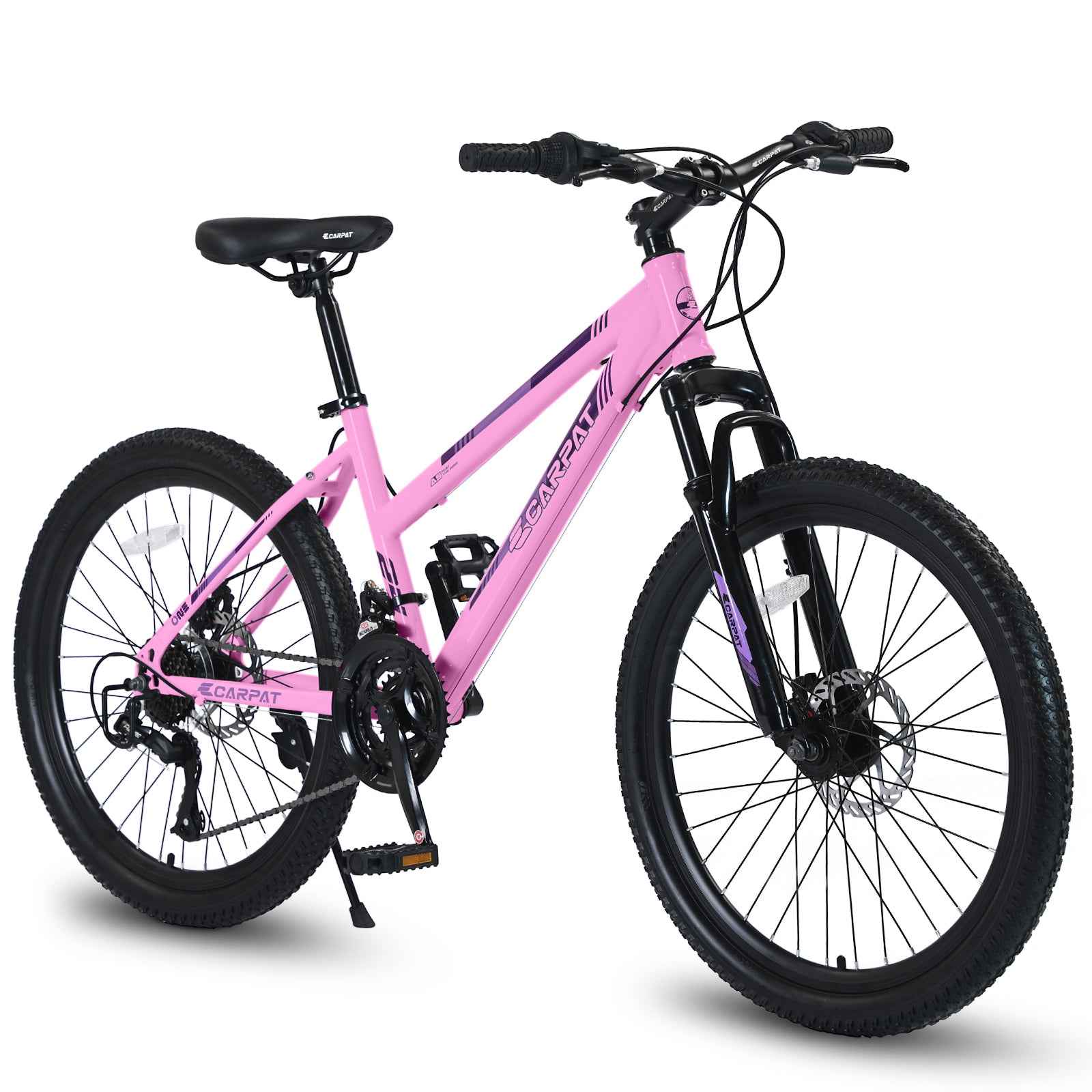 S24103  24 Inch Mountain Bike For Teenagers Girls Women, Shimano 21 Speeds With Dual Disc Brakes And 100mm Front Suspension, White Pink