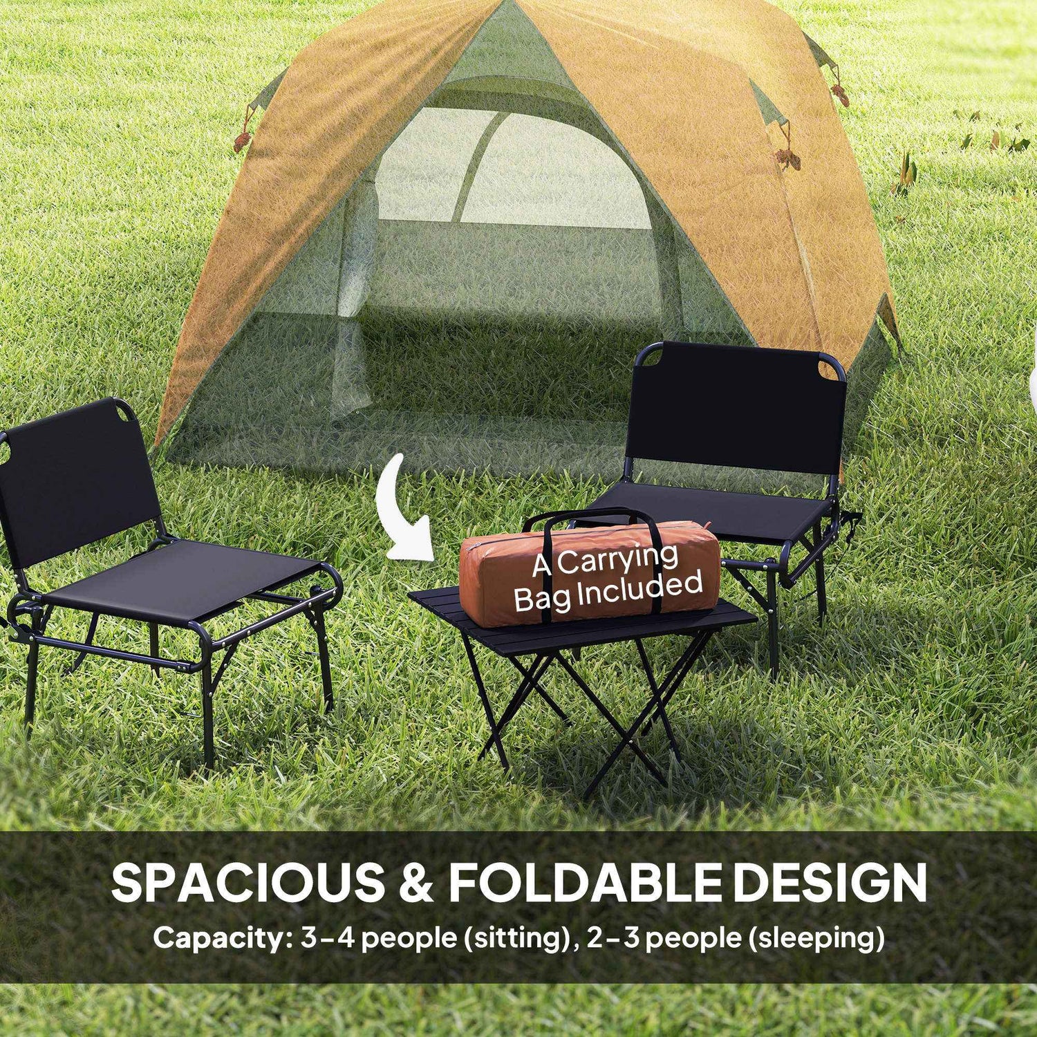 3-4 Person Camping Tent, Easy Set Up Waterproof Dome Tent With Sewn-in Groundsheet, Mesh Windows, Pocket And Hook For Camping, Hiking, Backpacking, Orange And Grey