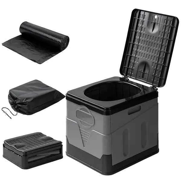 Portable Toilet For Car Camping Boating Hiking Outdoor Travel Potty With Carry Bag Foldable Emergency Toilet With Lid Trash Bags