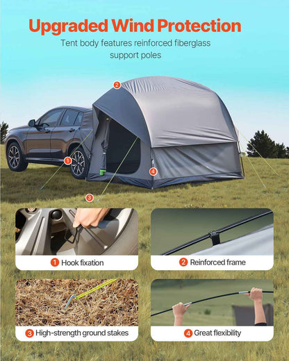 SUV Tent For Camping, 8FT L X 8FT W, Waterproof PU2000mm Spacious Double Layer Design For 5-8 Person, SUV Camping Tent With Mesh Windows, Includes Rainfly &amp; Storage Bag, For Outdoor Activities
