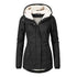 Winter Hooded Jacket Solid Color Warm Buckle Zip-up Fleece Jacket With Pockets Women&