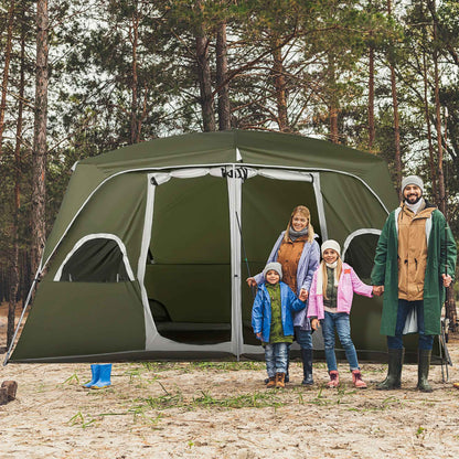 Camping Tent, Family Tent 4-8 Person 2 Room, With Large Mesh Windows, Easy Set Up For Backpacking Hiking Outdoor, Green