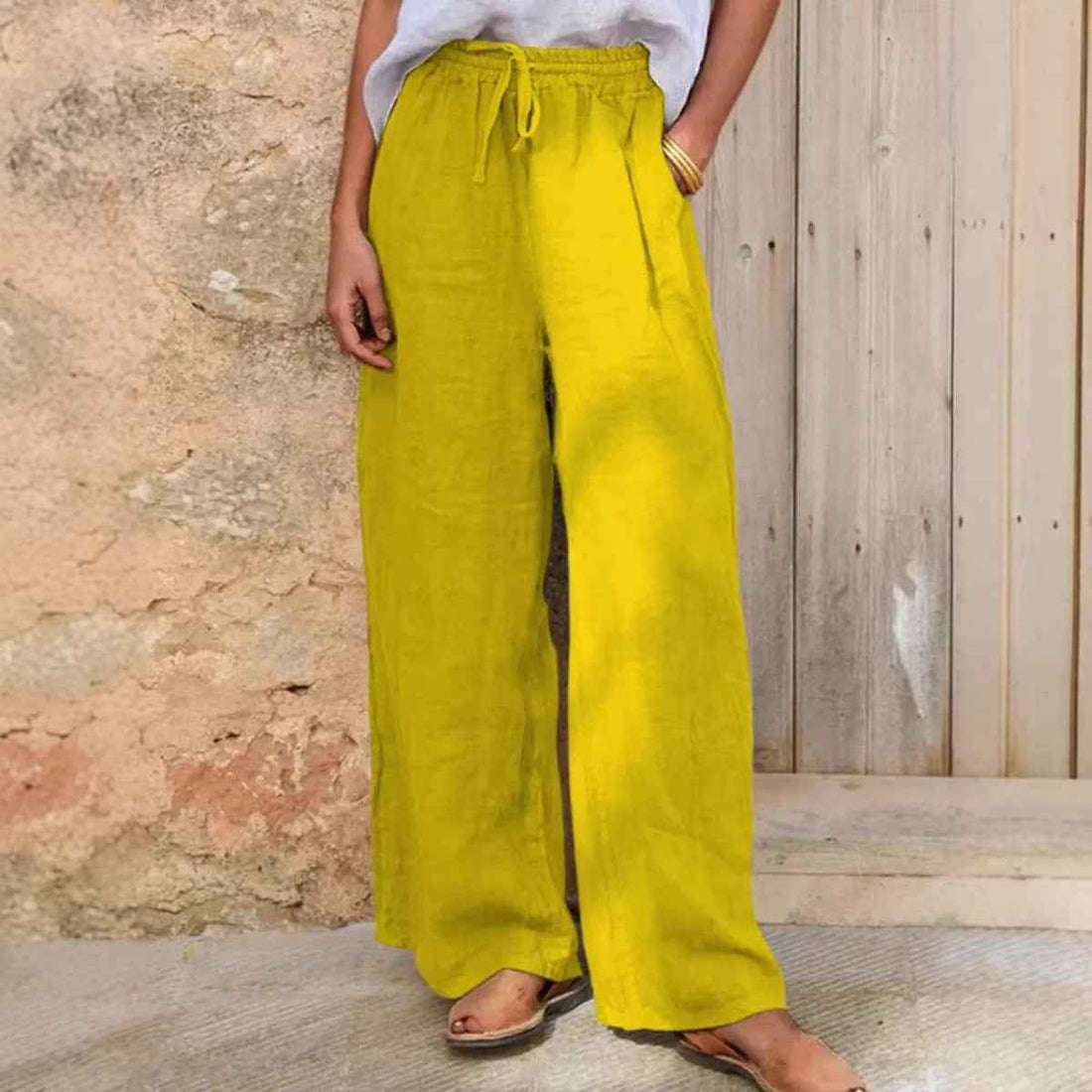 Casual Loose-fit Solid-color Drawstring Pants