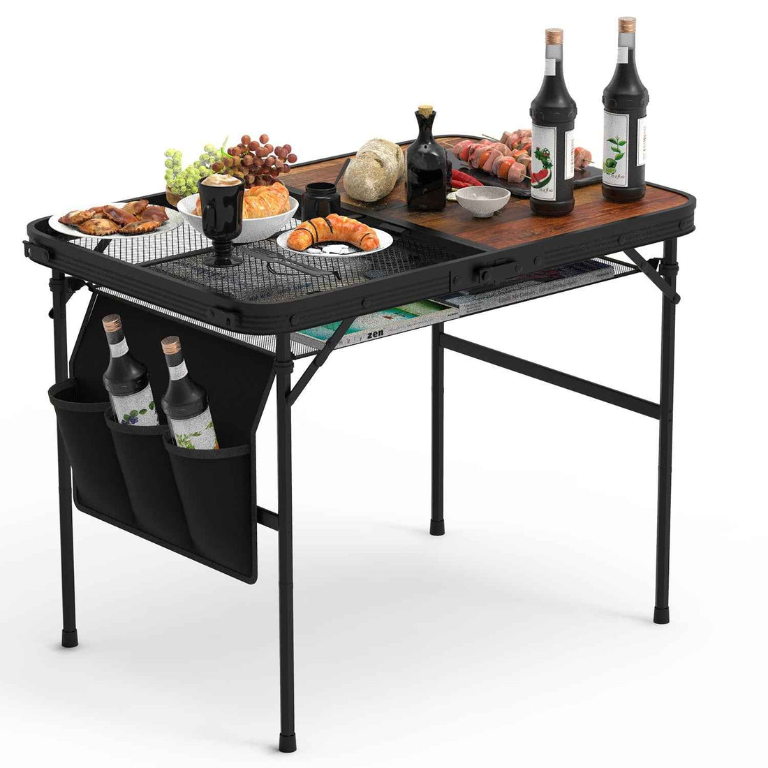 1Pc 35.43x23.62x26in Foldable Camping Table Collapsible Picnic Aluminum Alloy Grill Stand 66LBS Max Load Height Adjustable BBQ Table With Adjustable Height Storage Net