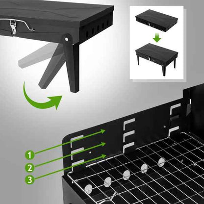 44x27x7cm Portable Square Charcoal Grill Black