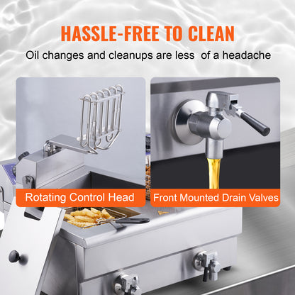 SucceBuy  12L Electric Deep Fryer w/Dual Removable Tanks Commercial Countertop  Fryer for Chicken French Fries Frying Chips