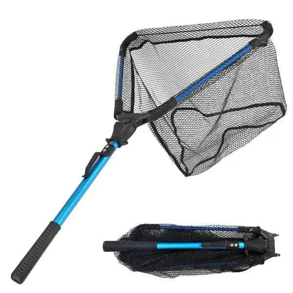 Foldable Fishing Net With Aluminum Alloy Rod EVA Handle Durable 5MM Hexagonal Nano Coating Nylon Mesh Collapsible Landing Net Safe Fish Catching Or Releasing