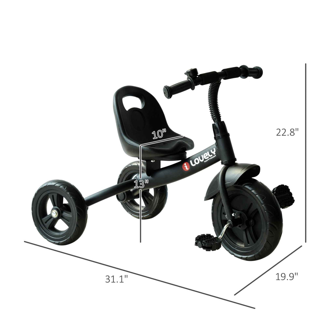 3-Wheel Indoor Outdoor Toddler Tricycle With Bell For Recreation Ride-On Black Com