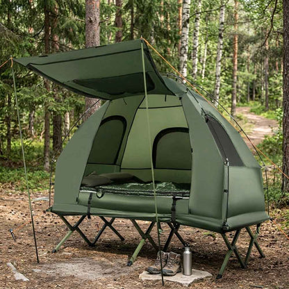 Foldable Outdoor Camping Tent Cot With Air Mattress And Sleeping Bag For Camping, Hiking, Fishing And Other Outdoor Activities