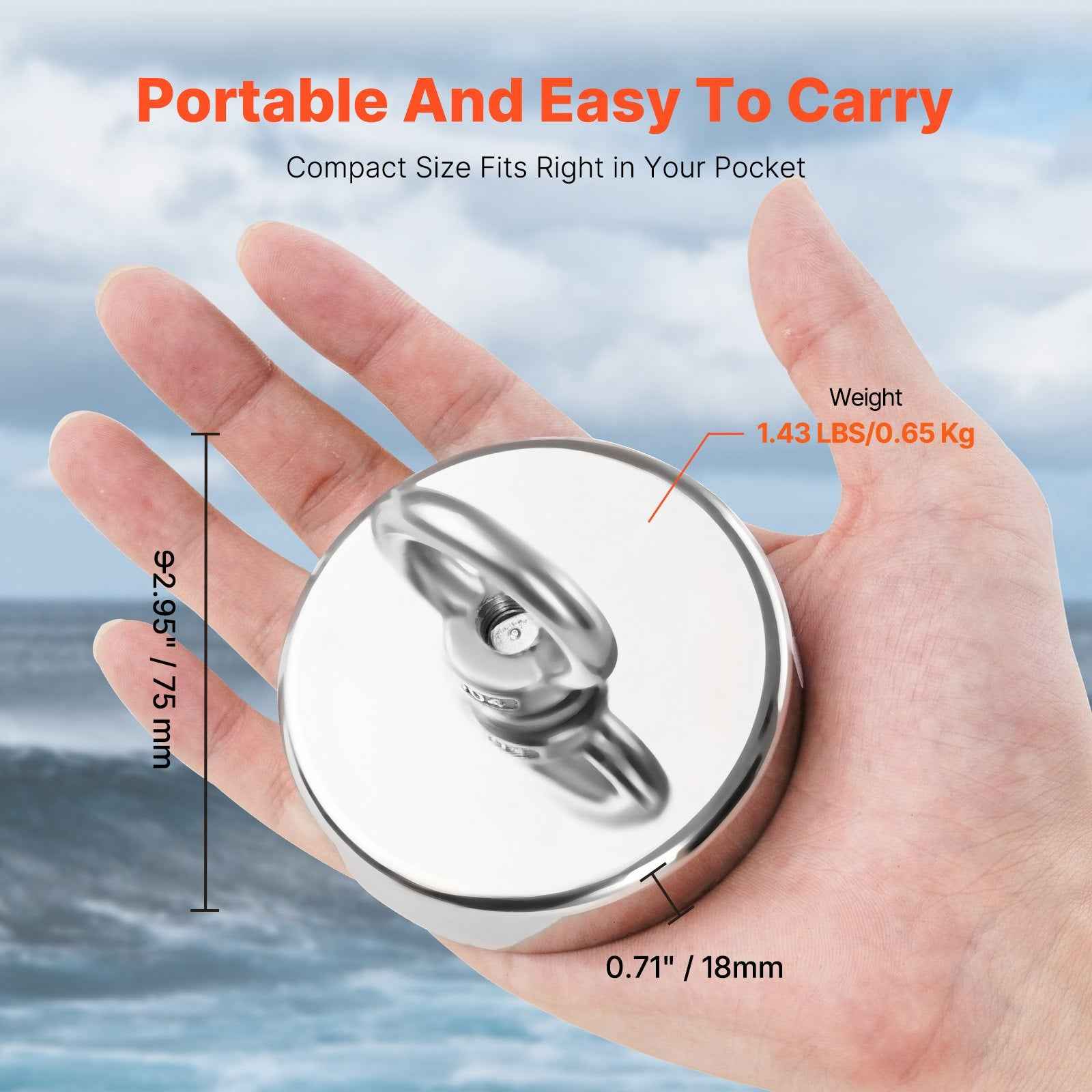 Fishing Magnet, 700 LBS/318 Kg Pulling Force Super Strong Neodymium Fishing Magnet, Rare Earth Magnet With Handle Diameter 2.36 In/60 Mm For Retrieving In River, Magnetic Fishing, Heavy Hanging