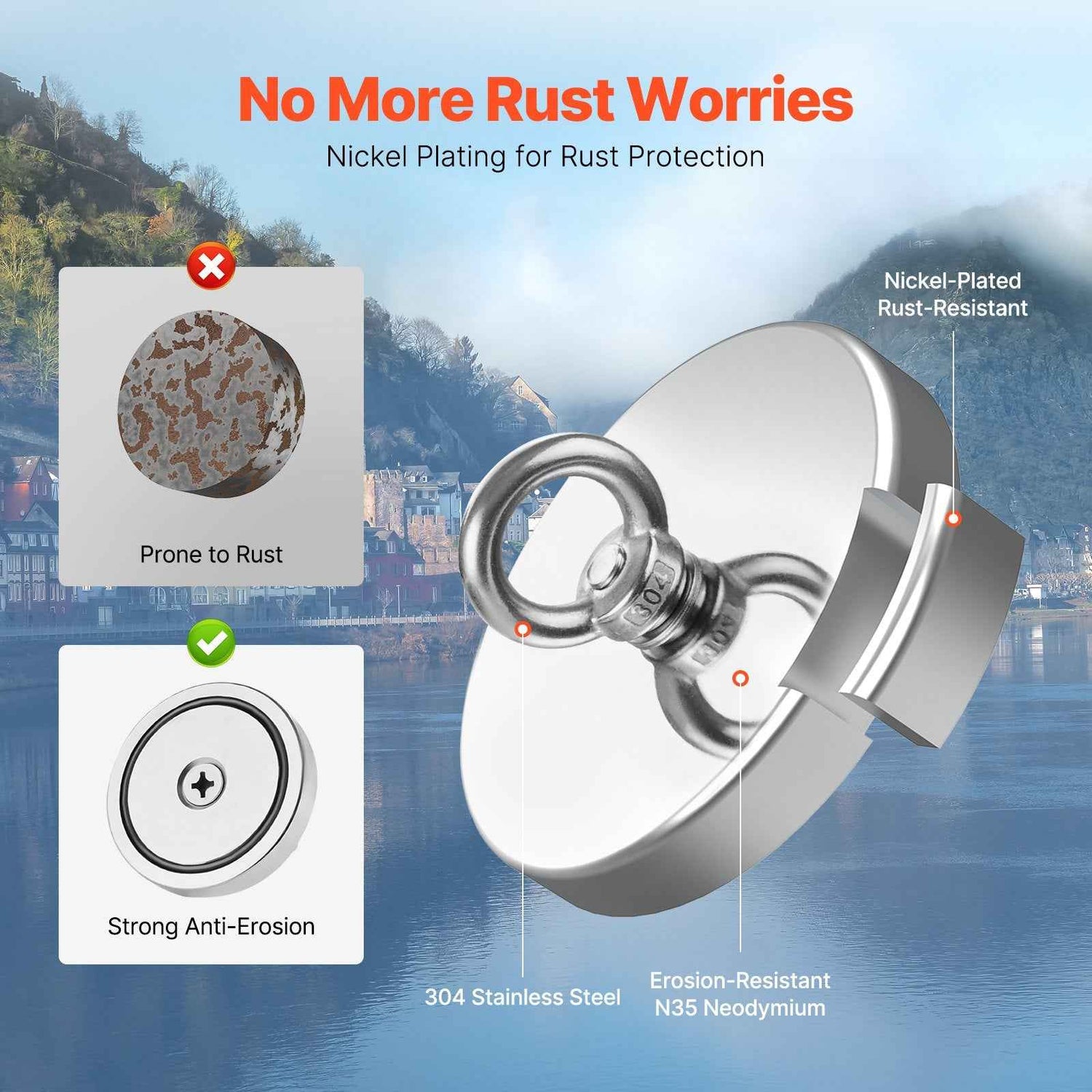 Fishing Magnet Super Strong Heavy Duty Rare Earth Neodymium Pull Force One Thousand LBS