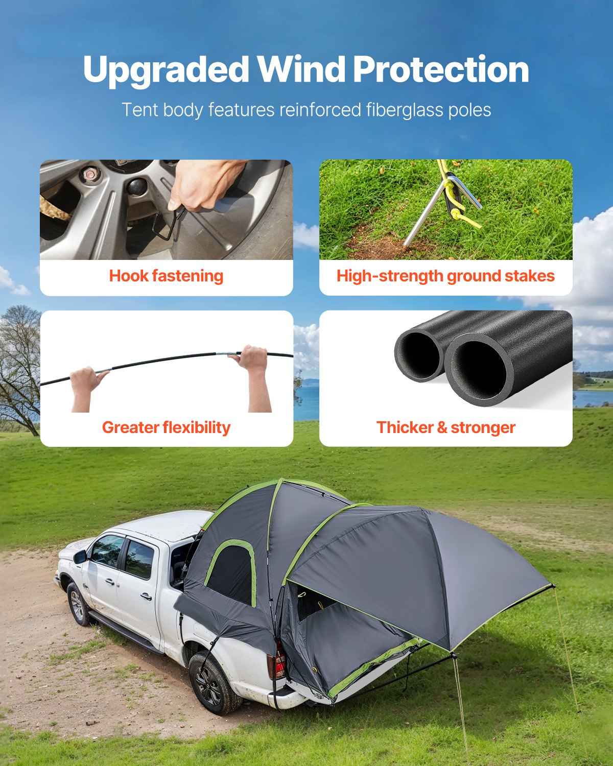 Pickup Truck Tent, Fits 5.0-5.2 Ft Truck Tents For Camping, Waterproof PU2000 Mm 2-3 Person Sleeping Truck Bed Tent, Sturdy Truck Bed Camper Shell With Expandable Awning, Rainfly, Storage Bag