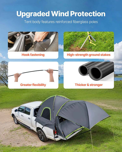 Pickup Truck Tent, Fits 5.0-5.2 Ft Truck Tents For Camping, Waterproof PU2000 Mm 2-3 Person Sleeping Truck Bed Tent, Sturdy Truck Bed Camper Shell With Expandable Awning, Rainfly, Storage Bag