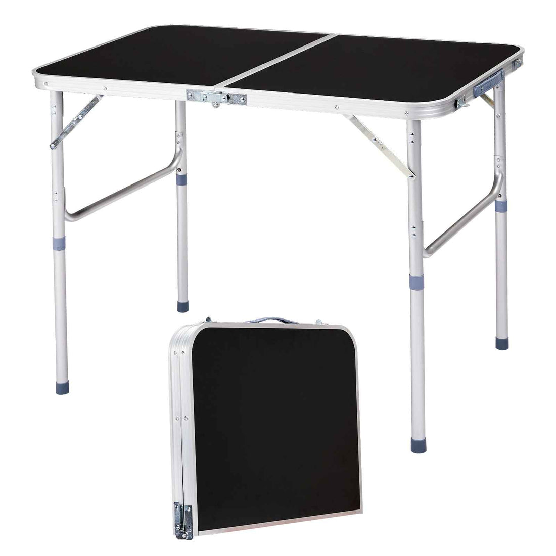 3ft Black Outdoor Folding Table Aluminum Alloy Rectangular 50kg Two Fold Tabletop