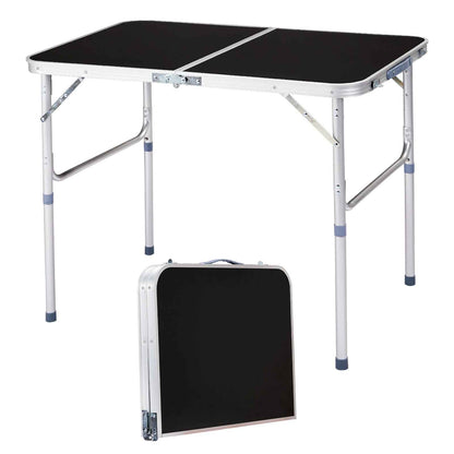 3ft Black Outdoor Folding Table Aluminum Alloy Rectangular 50kg Two Fold Tabletop